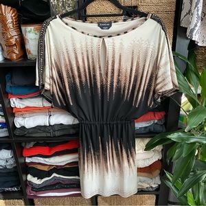 Bebe Brown/Tan/Black Tunic Style Synched Waist Dress Sz XXS